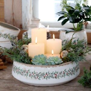 Béžová keramická mísa s cesmínou Holly Christmas Antique – Ø 30*10 cm 65109719 obraz
