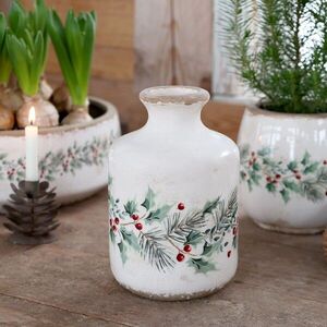 Béžová keramická váza s cesmínou Holly Christmas Antique – Ø 11*17, 5 cm 65109419 obraz
