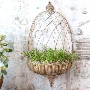 Kovový květináč na zeď Flower Antique Mocca – 34*18*65 cm 65108020 obraz