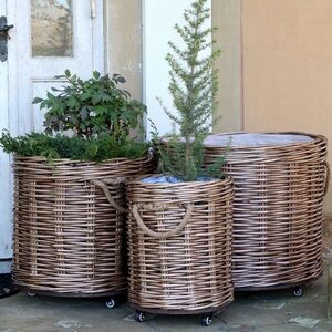 Sada 3ks hnědých košů French Basket Nature s kolečky – Ø 70*60/ Ø 54*50/ Ø 40*45 cm 15031200 obraz