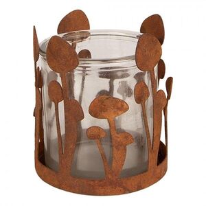 Rustikální rezavý svícen s houbičkami Mushroom Rust - Ø 9*10 cm 6Y6174 obraz