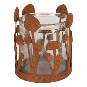 Rustikální rezavý svícen s houbičkami Mushroom Rust - Ø 12*14 cm 6Y6173 obraz