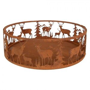Rustikální rezavý dekorační podnos s jeleny Deer Rust - Ø 25*7 cm 6Y6178 obraz