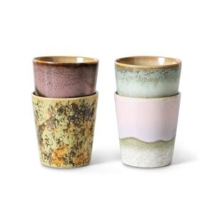 Sada 4ks kameninových hrnků na kávu 70s Serendipity – 7, 5*7, 5*8 cm/ 230ml KST0077 obraz