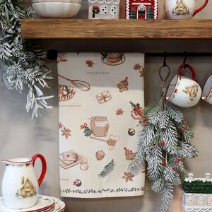 Béžová bavlněná utěrka Aix s potiskem vánočního pečení Chic Antique – 50*70 cm 16123030 obraz
