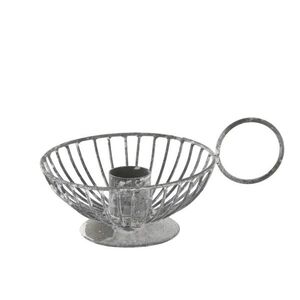 Šedý antik kovový svícen na úzkou svíčku Chamberstick – 13*9*6 cm / Ø 2cm 71141900 obraz