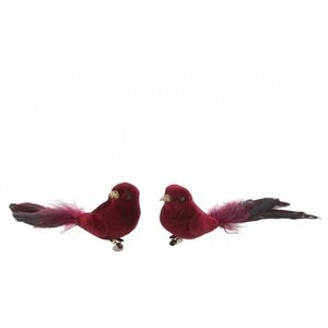 Sada 2ks sametový vínový ptáček Bird s péřovým zdobením – 16*5*5 cm 27434 obraz