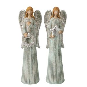 Sada 2ks stříbrno-zelený vintage anděl se třpytkami Angel Glitter – 7*5*24 cm 269717 obraz