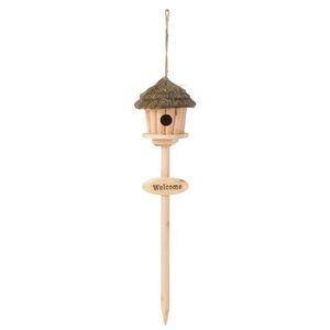 Přírodní dřevěná ptáčí budka na stojanu Welcome – 17*17*72 cm 51616 obraz