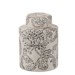 Bílo-černá porcelánová dóza s víkem a květy Zen Ball – 13*13*19 cm 48399 obraz