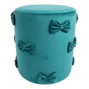 Tyrkysový sametový taburet s mašlemi Pouf Bow petrol – 37*37*42 cm DCFGBP obraz