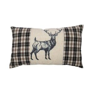 Béžovo-hnědý polštář s motivem jelena a kostkovaným vzorem Check Deer – 30*50*6 cm DCPHKAV obraz