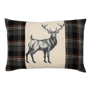 Béžovo-hnědý polštář s motivem jelena a kostkovaným vzorem Check Deer – 40*60*6 cm DCPGKAW obraz