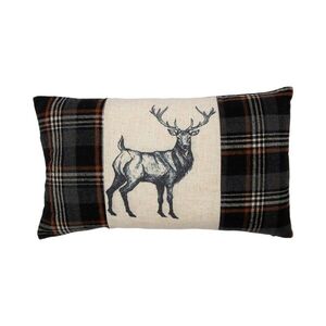 Béžovo-hnědý polštář s motivem jelena a kostkovaným vzorem Check Deer – 30*50*6 cm DCPHKAW obraz