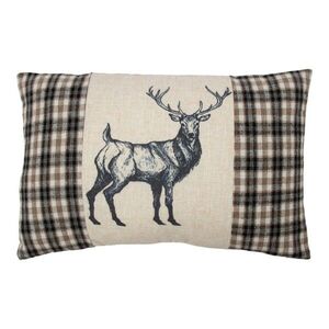 Béžovo-hnědý polštář s motivem jelena a kostkovaným vzorem Check Deer – 40*60*6 cm DCPGKAV obraz