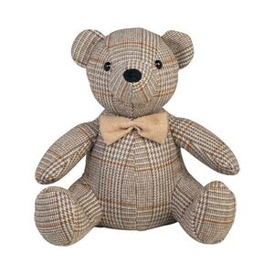 Zarážka ke dveřím kostkovaný šedohnědý medvídek – 31*15*23 cm HLDSBR obraz