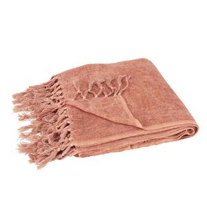 Růžový pléd se střapci a viskózou Plaid Tassel – 170*130*0, 5 cm 7070 obraz