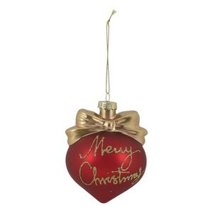 Červená skleněná vánoční baňka s mašlí Merry Christmas – Ø 8*10 cm 52104533 obraz