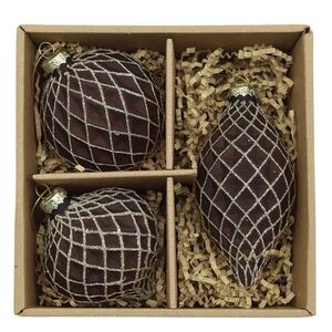 Sada 3ks vánočních skleněných ozdob Chic Antique Mocca – Ø 6*13/ Ø8 / Ø7 cm 52105120 obraz
