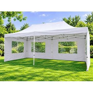 Nůžkový párty stan 3 × 6 m s bočními stěnami, bílý obraz