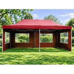 Nůžkový párty stan 3 × 6 m s bočními stěnami, vínový obraz