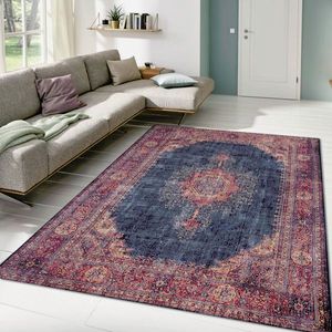 Luxusní koberec DARK BLUE s odstíny červení, 100% polyester 99153 obraz