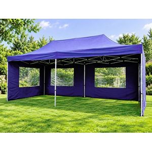 Nůžkový párty stan 3 × 6 m s bočními stěnami, modrý obraz