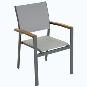 D104358 Zahradní stohovatelná židle s hliníkovým rámem, potahem z teslin a područkami Polywood, šedá, 86, 5 x 57 x 57, 5 cm obraz