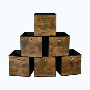 Songmics sada 6 skládacích úložných boxů 30 x 30 x 30 cm rustikální hnědá, černá obraz