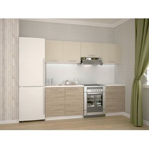 Kuchyně BUENA 160/220 cm, korpus: bílá, dvířka: béžová/dub san marino obraz