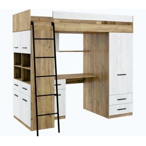 Multifunkční patrová postel GRELO, levá, craft zlatý/craft bílý obraz