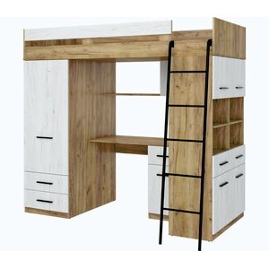 Multifunkční patrová postel GRELO, pravá, craft zlatý/craft bílý obraz