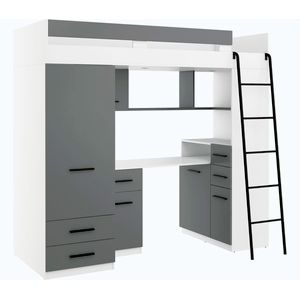 Multifunkční patrová postel LIDARA, pravá, bílá/grafit obraz