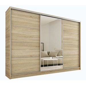 Šatní skříň LITOLARIS MAX 250 se zrcadlem, 4 šuplíky a 2 šatními tyčemi, výška 235 cm, dub sonoma obraz