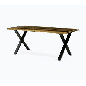 Jídelní stůl BELKALZAN 180x90x76 cm, dekor staré dřevo, černé kovové nohy obraz