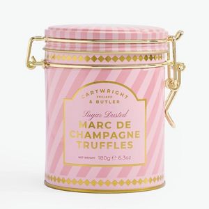 Cartwright & Butler Čokoládové lanýže s náplní Marc de Champagne v kovové dóze, 180 g 4093 obraz