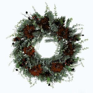 Umělý adventní věnec s vánoční růží a eukalyptem, průměr 60 cm obraz