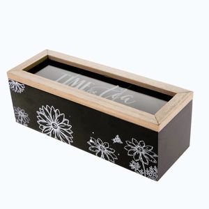 Dřevěný box na čajové sáčky Meadow flowers černá, 23 x 8 x 8 cm obraz