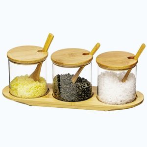 4Home Sada skleněných dóz s podnosem a lžičkami Bamboo, 310 ml obraz