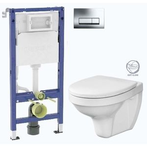 GEBERIT DuofixBasic s chromovým tlačítkem DELTA51 + WC CERSANIT DELFI + SOFT SEDÁTKO 458.103.00.2 51CR DE2 obraz