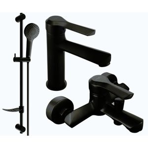MEXEN/S Saber DF05 Set umyvadlové a vanové baterie s příslušenstvím, černá 72103DF05-70 obraz
