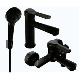 MEXEN/S Saber R05 Set umyvadlové a vanové baterie s příslušenstvím, černá 72103R05-70 obraz