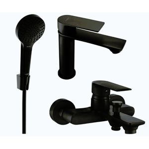 MEXEN/S Royo R05 Set umyvadlové a vanové baterie s příslušenstvím, černá 72203R05-70 obraz