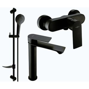 MEXEN/S Royo SET umyvadlová + sprchová baterie s příslušenstvím DF05, černá 72214DF05-70 obraz
