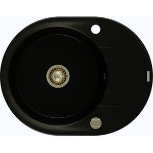 MEXEN/S Kevin granitový dřez 1 s odkapávačem 586x458 mm, černá, + zlatý sifon 6517581005-77-G obraz
