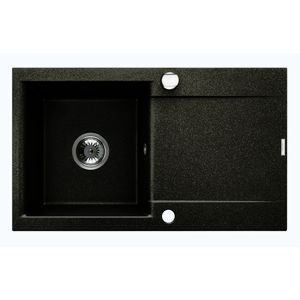 INVENA Granitový dřez TESALIA dlouhý odkap, černý s automatickým sifonem, chrom AZ-01-043-B obraz