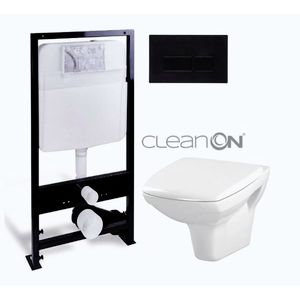 PRIM předstěnový instalační systém s černým tlačítkem 20/0044 + WC CERSANIT CLEANON CARINA + SEDÁTKO PRIM_20/0026 44 CA2 obraz