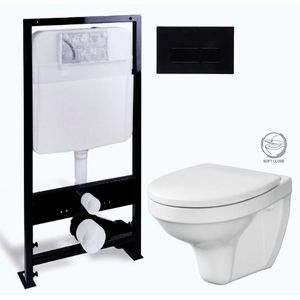 PRIM předstěnový instalační systém s černým tlačítkem 20/0044 + WC CERSANIT DELFI + SOFT SEDÁTKO PRIM_20/0026 44 DE2 obraz