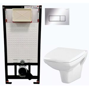 DEANTE Podomítkový rám, pro závěsné WC mísy + SLIM tlačítko chrom + WC CERSANIT CLEANON CARINA + SEDÁTKO CST_WC01 051P CA2 obraz