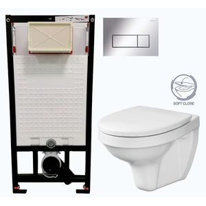 DEANTE Podomítkový rám, pro závěsné WC mísy + SLIM tlačítko chrom + WC CERSANIT DELFI + SOFT SEDÁTKO CST_WC01 051P DE2 obraz